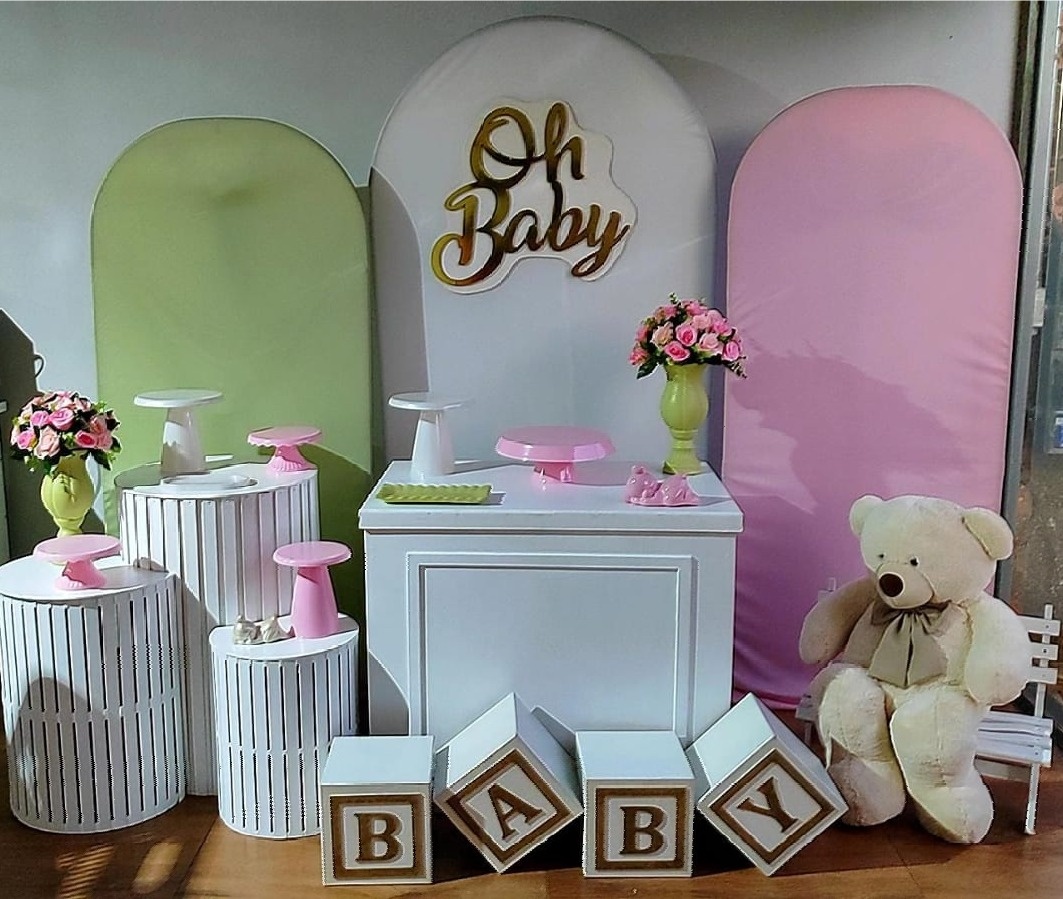 Kit Chá Revelação,Urso,Rosa E Verde  - Pacalu Locações 