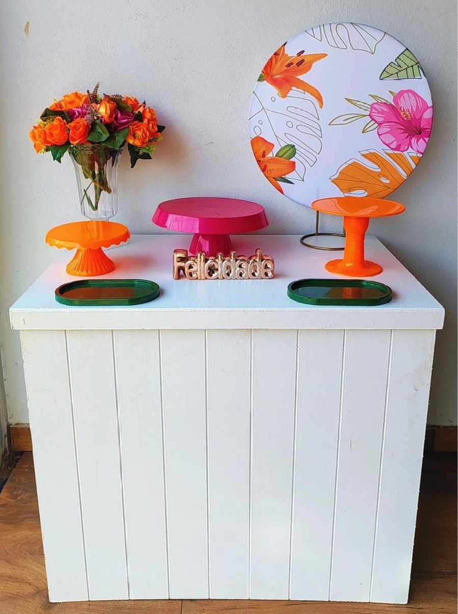 Mini Kit Festa Na Mesa Laranja Com Rosa  - Pacalu Locações 