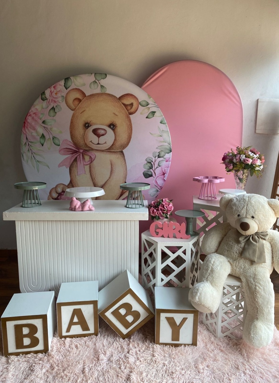 Kit Ursa Rosa Chá de Bebe  - Pacalu Locações 