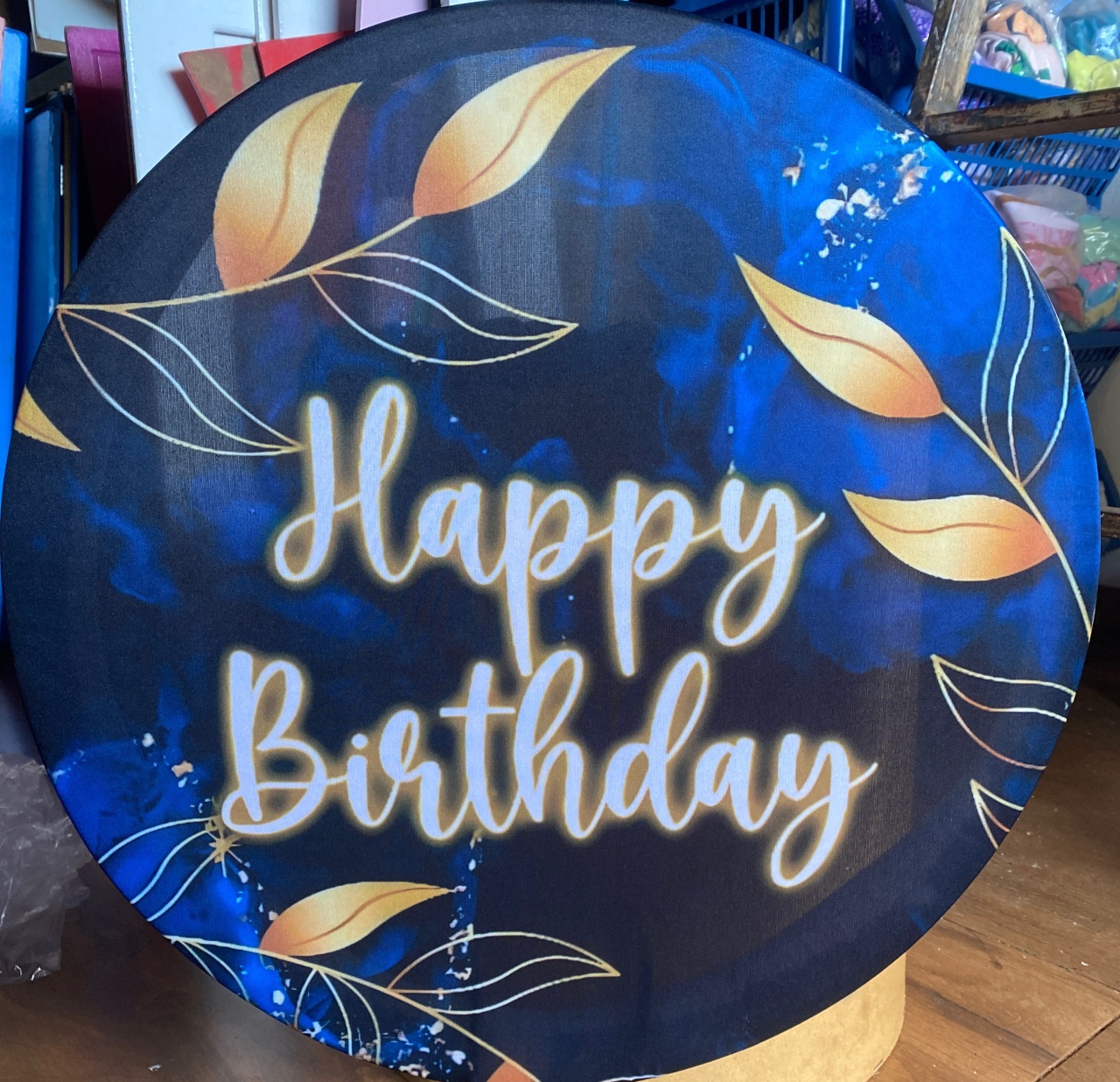 Mini Painel Happy Birthday Azul Com Dourado  - Pacalu Locações 