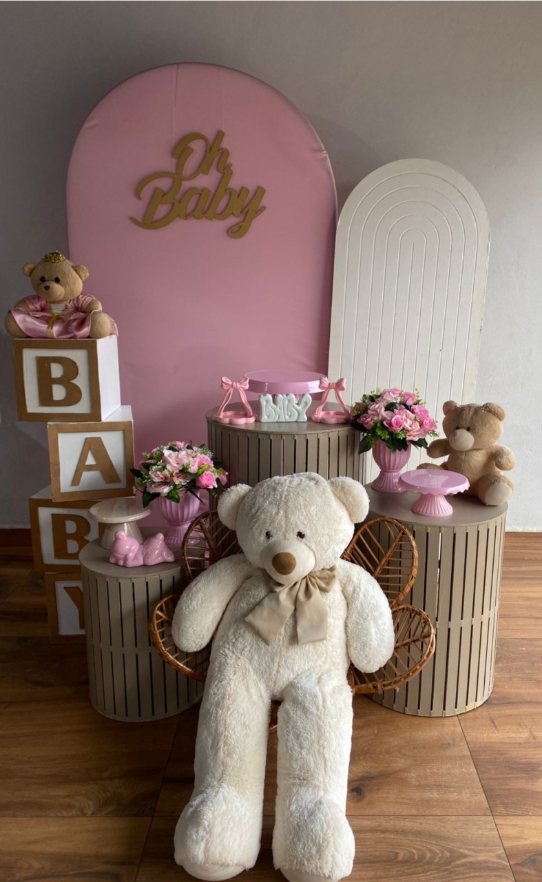 Kir Chá de Bebe Rosa E Bege - Pacalu Locações 
