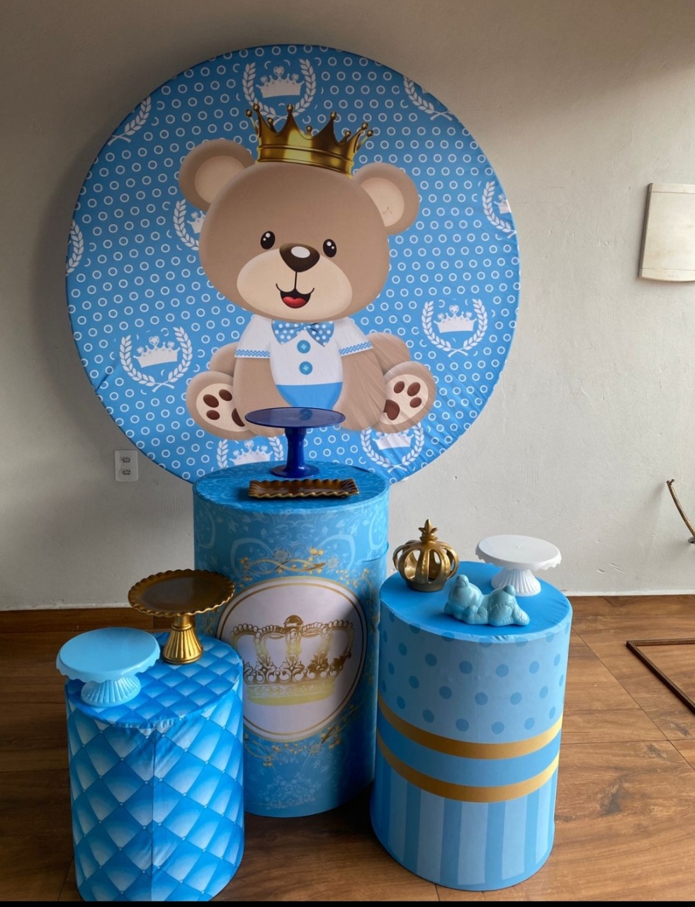 Kit Urso Coroa Azul Claro  - Pacalu Locações 