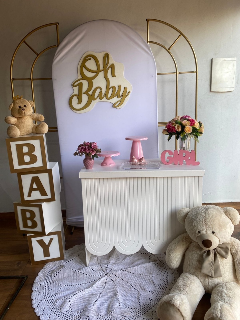 Kit Urso Rosa, Chá de Bebê. - Pacalu Locações 