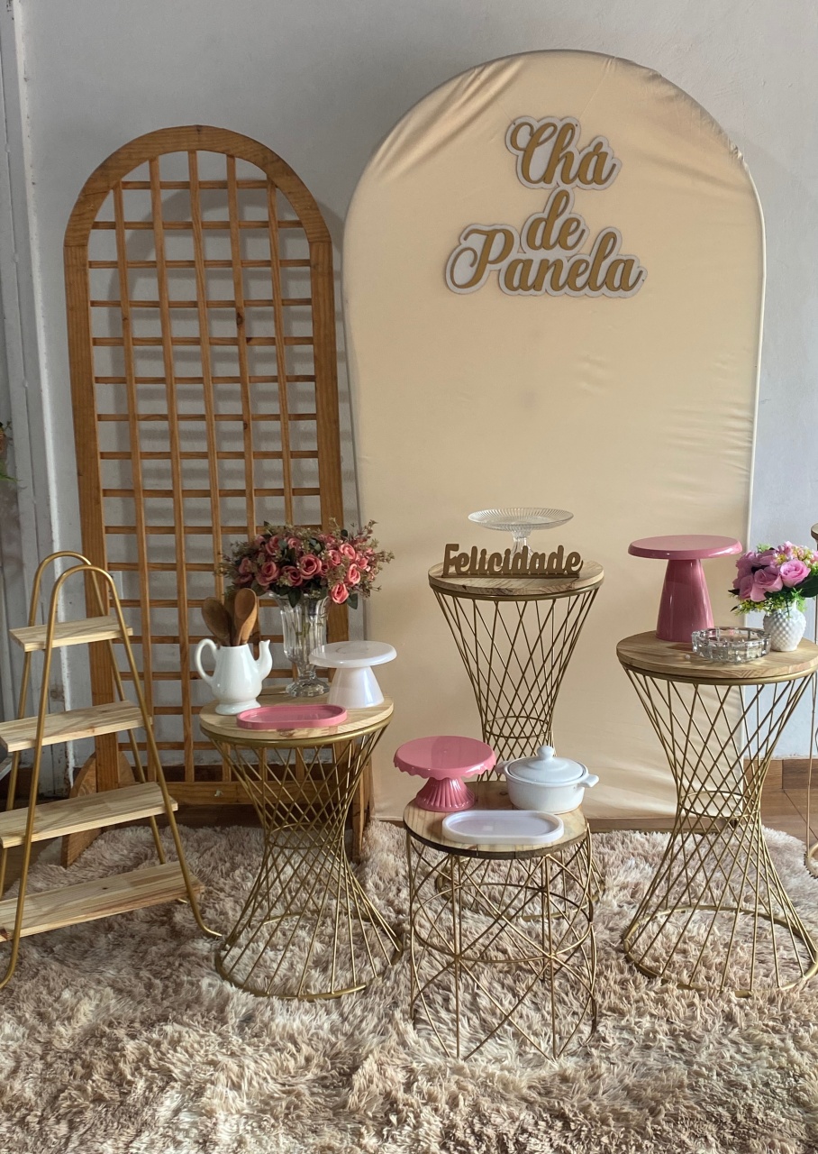 Kit Chá de Panela Bege Com Rosa  - Pacalu Locações 