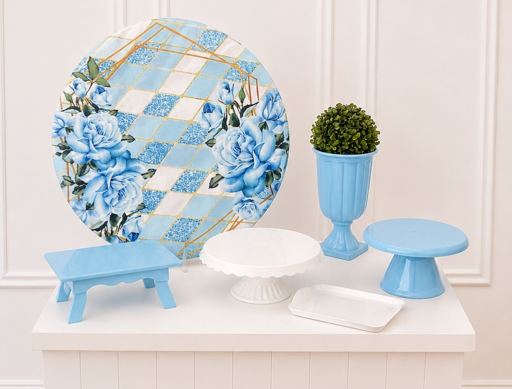 Kit Mesa Floral Azul - AZ PEGUE E MONTE