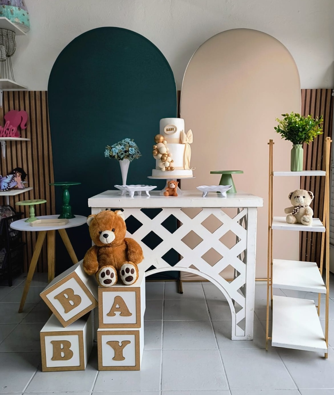 Kit Composição Tons Bege E Verde  - Lilas Decor Locações e Festas