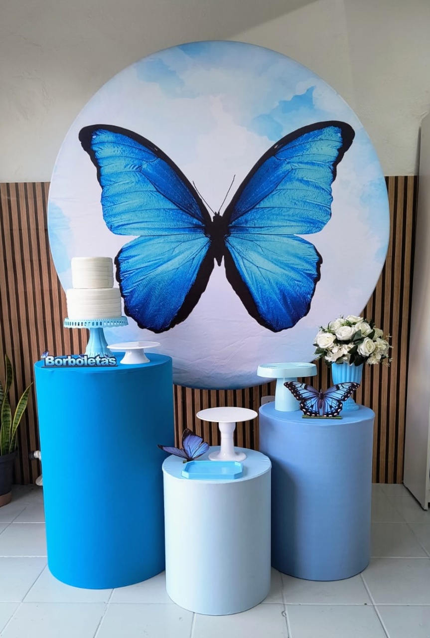Kit Prata  Borboleta Azul - Lilas Decor Locações e Festas