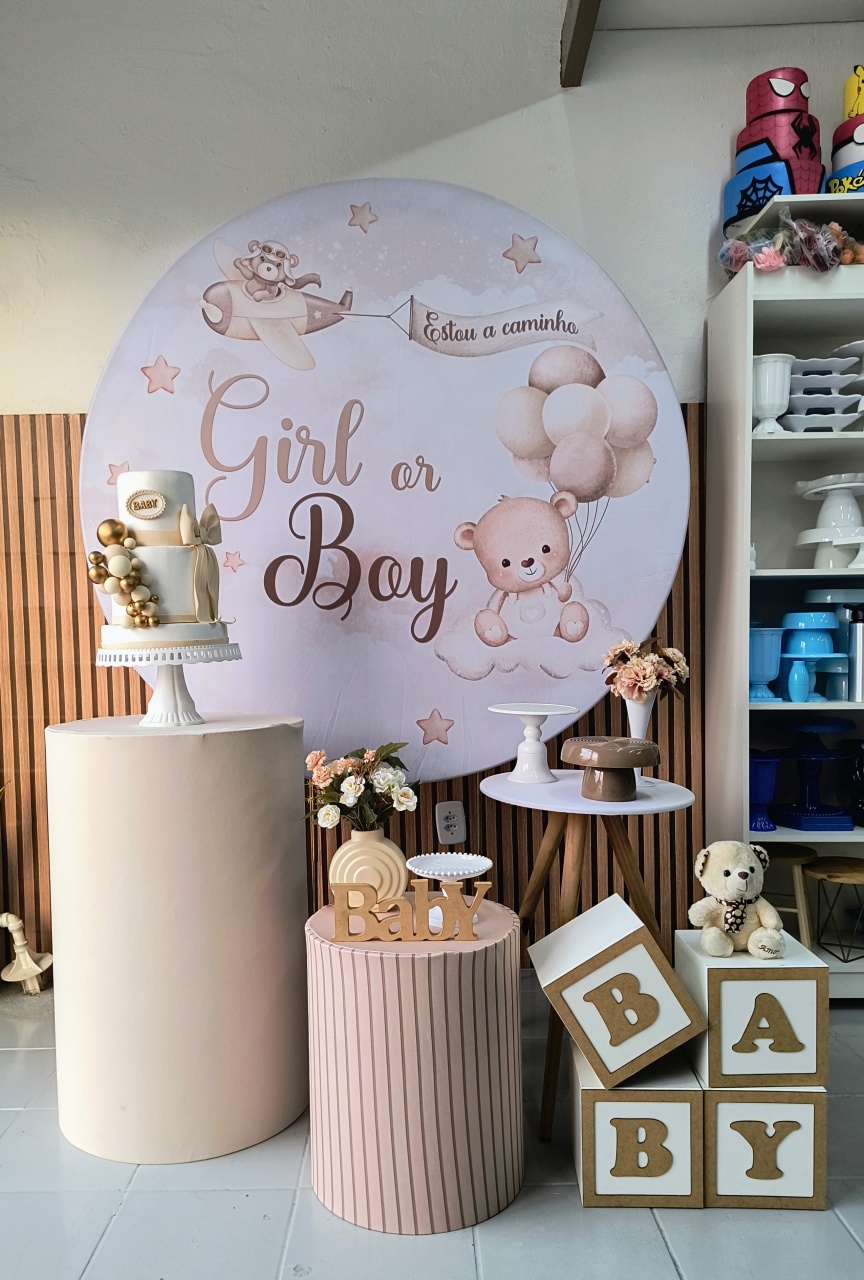 Kit Composição Chá Revelação Tons Marron E Branco  - Lilas Decor Locações e Festas