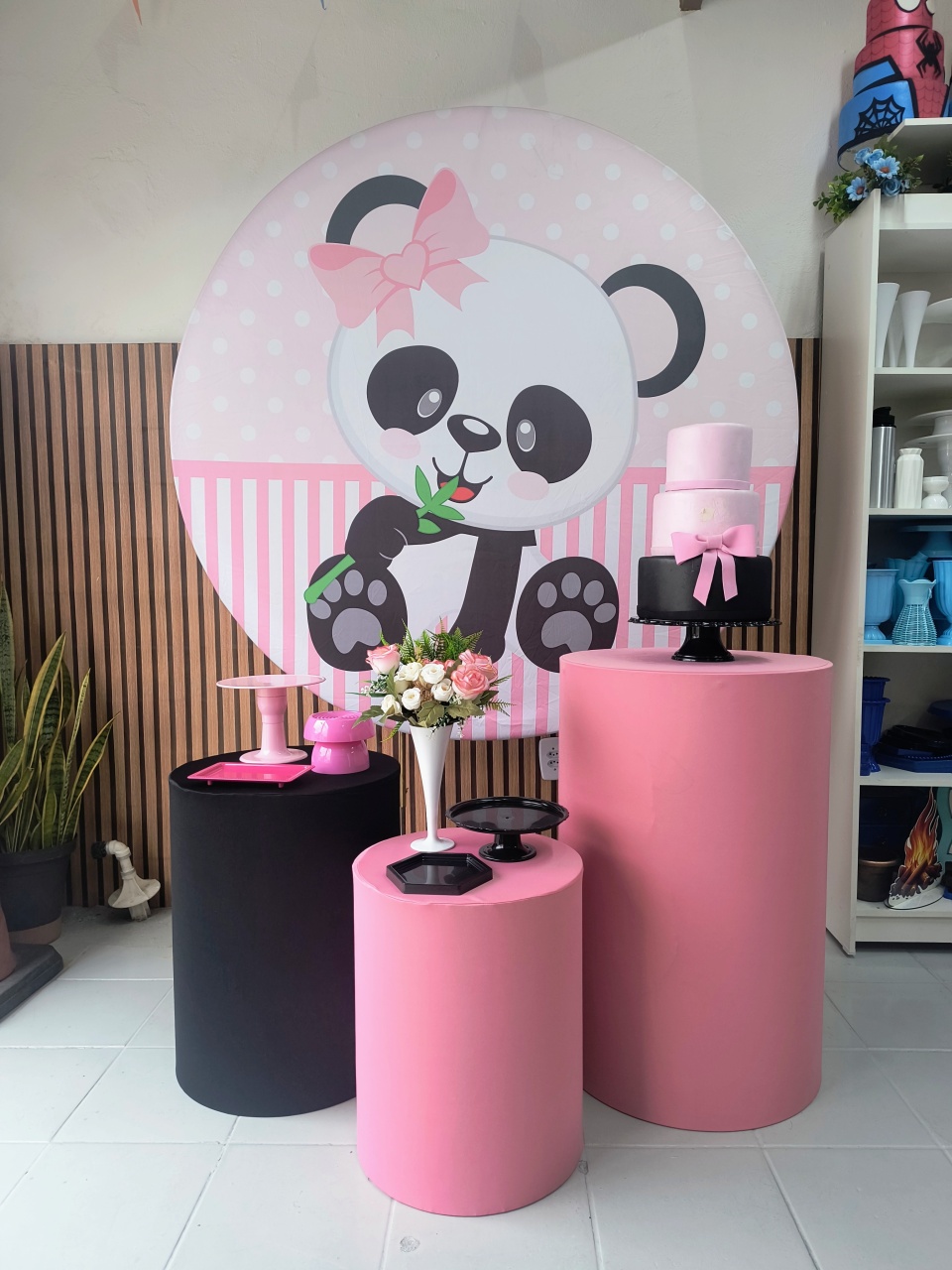 Kit Prata Panda Rosa  - Lilas Decor Locações e Festas