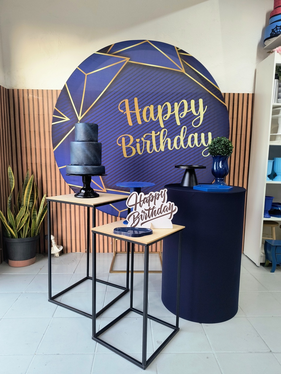 Kit Ouro Happy Birthday Azul E Dourado  - Lilas Decor Locações e Festas