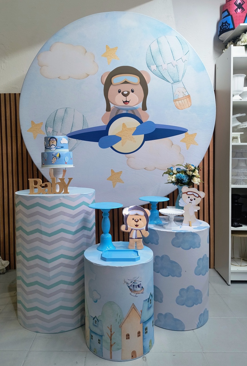 Kit Prata Ursinho Aviador  - Lilas Decor Locações e Festas