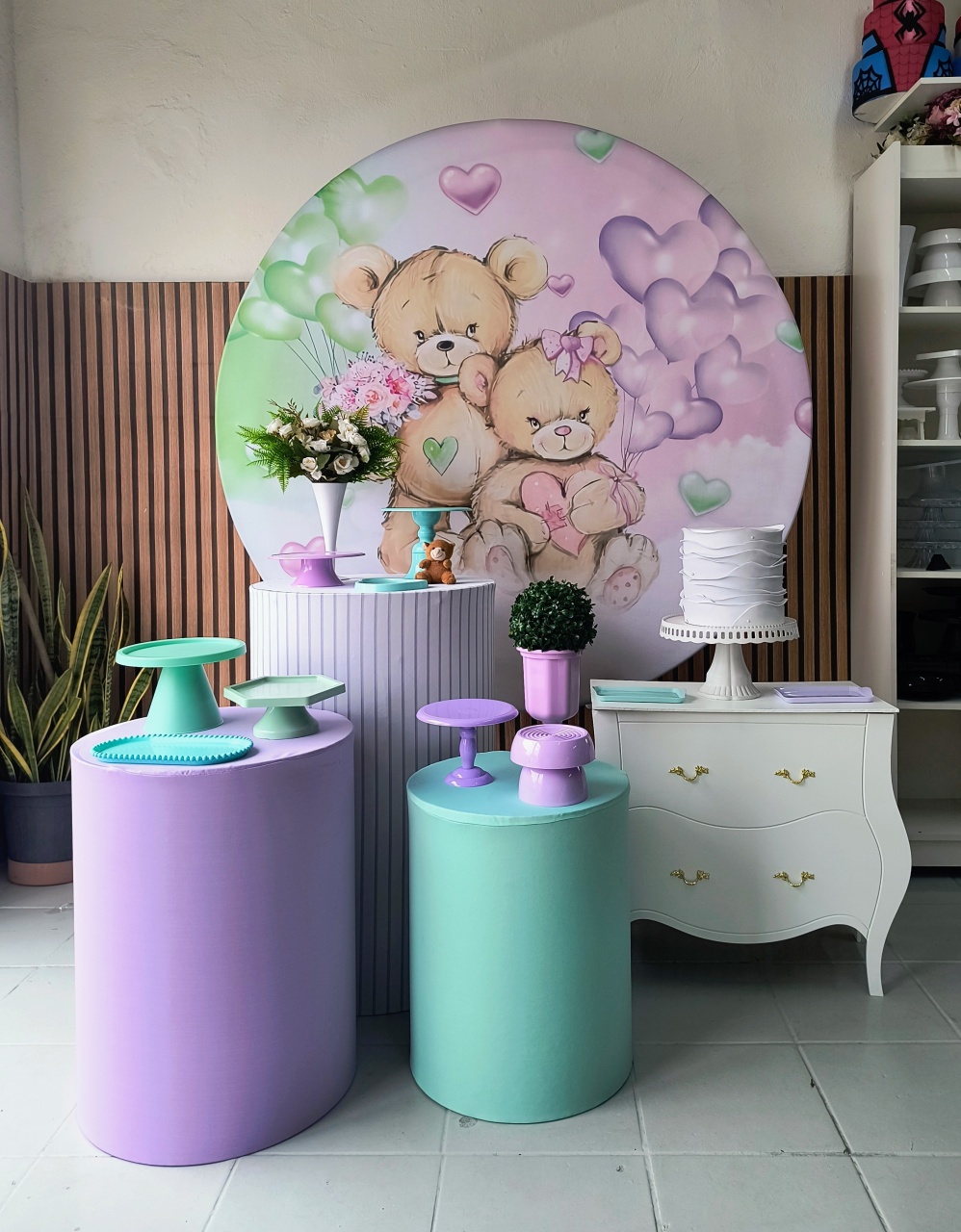 Kit Ouro Chá Revelação Verde E Lilas Ursinho  - Lilas Decor Locações e Festas