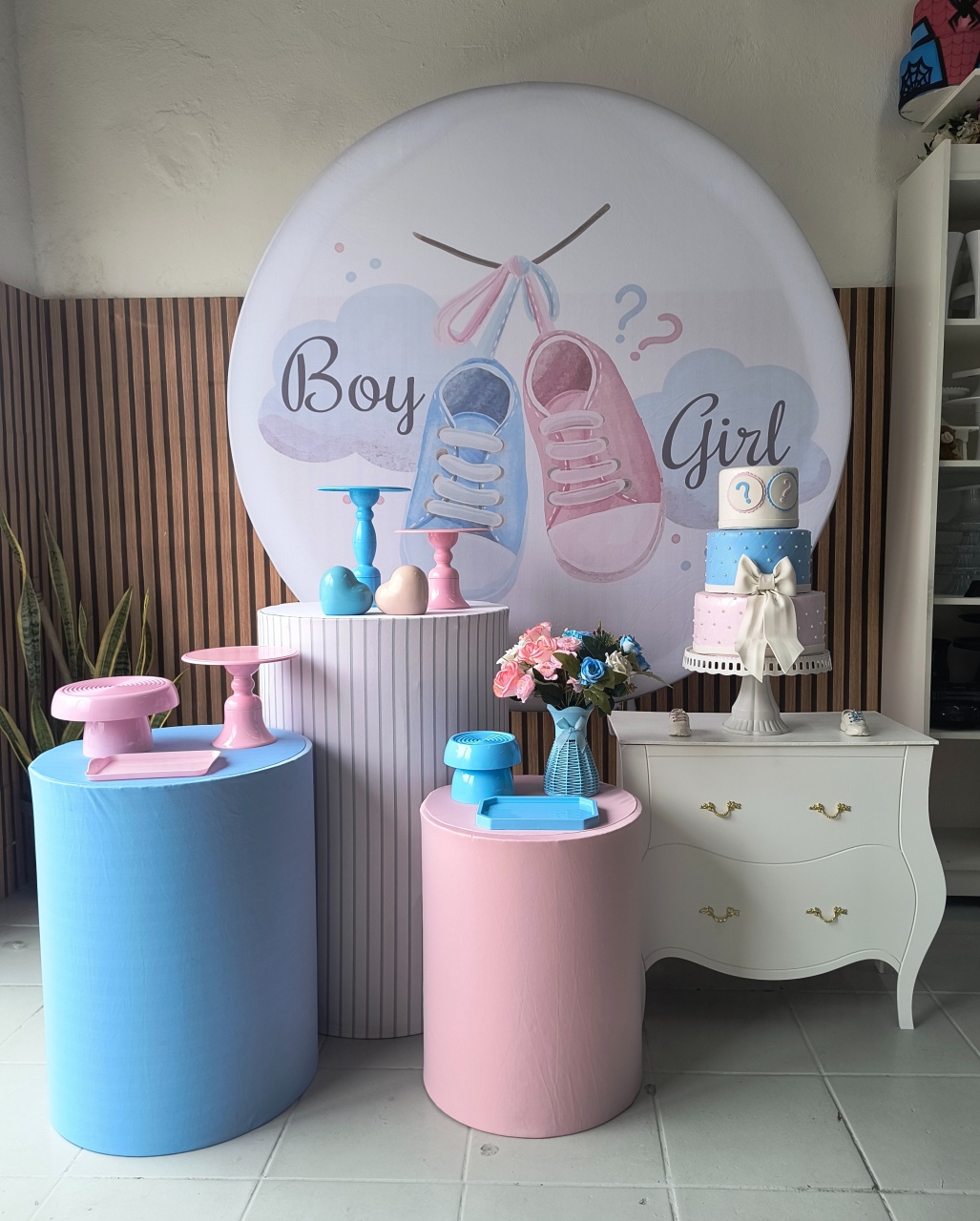 Kit Ouro Chá Revelação  Sapatinhos Rosa E Azul - Lilas Decor Locações e Festas