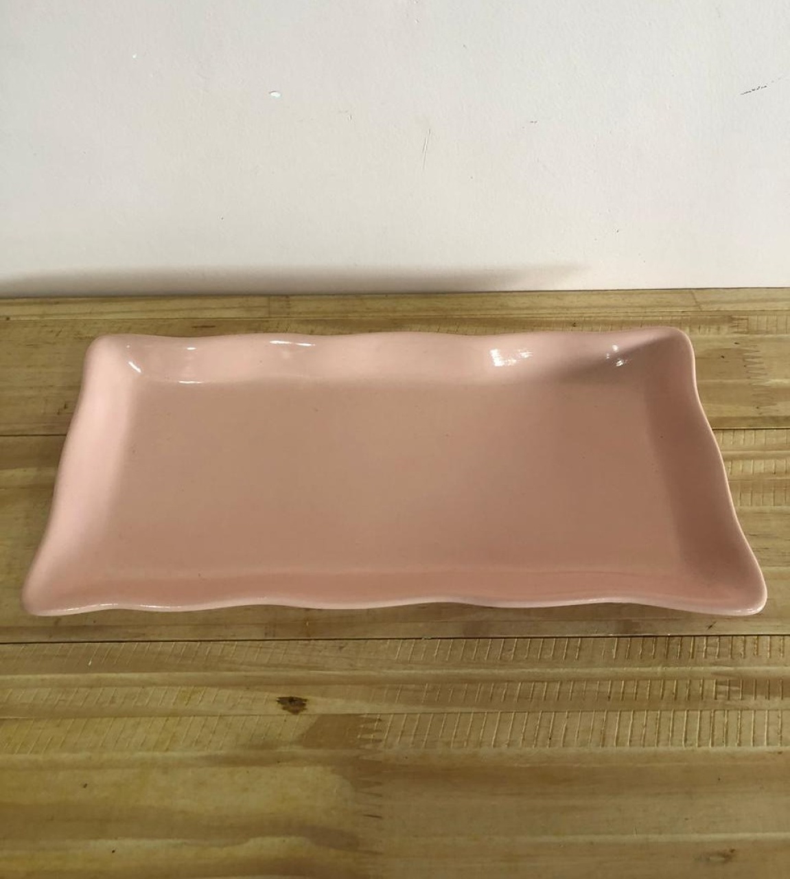 Bandeja Retangular Rendada de Cerâmica Salmão (30Cm) - Selminha Lokfest