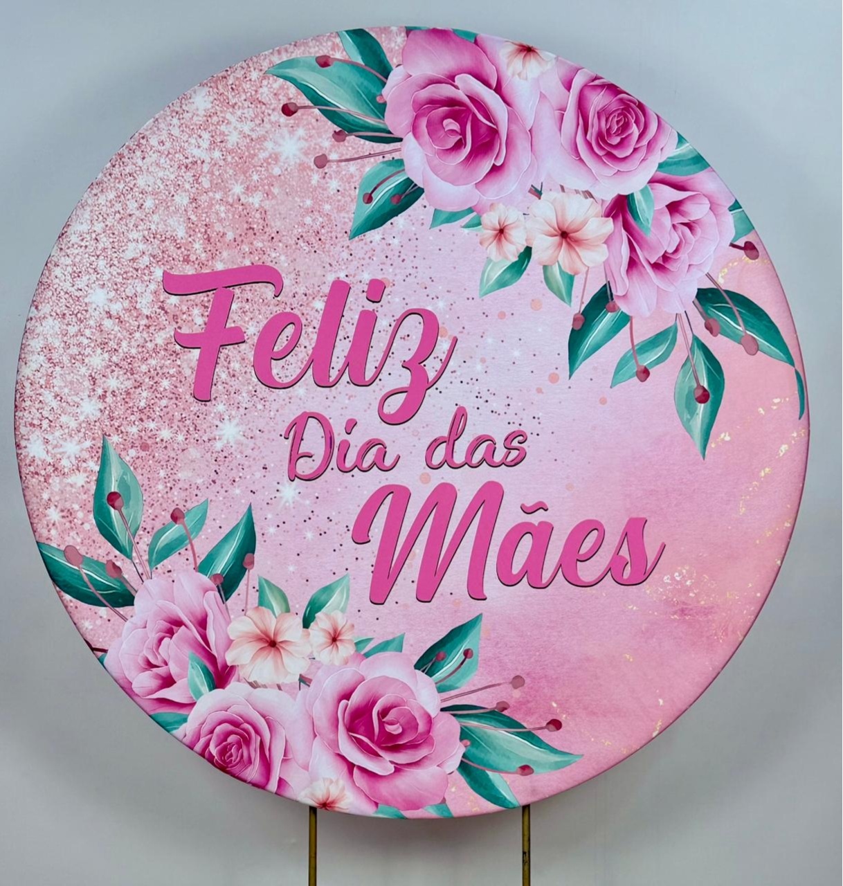Capa Painel Redondo Sublimado Dia das Mães Flores Rosa (1,50M) - Selminha Lokfest