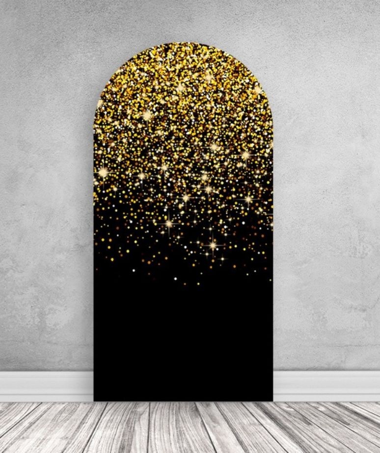 Painel Sublimado Romano Preto C/ Glitter Dourado (2X1) - Selminha Lokfest