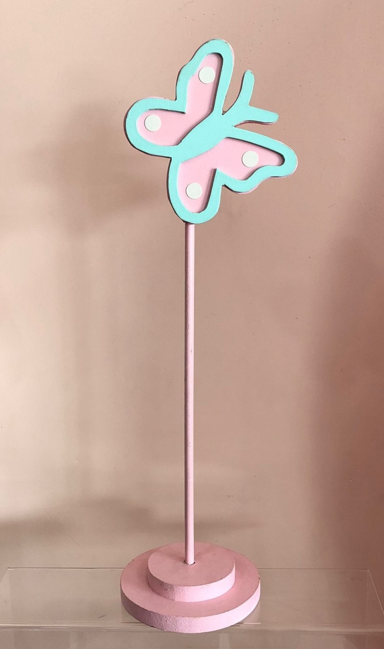 Borboleta de Mesa Rosa E Verde C/ Pé (48Cm) - Selminha Lokfest