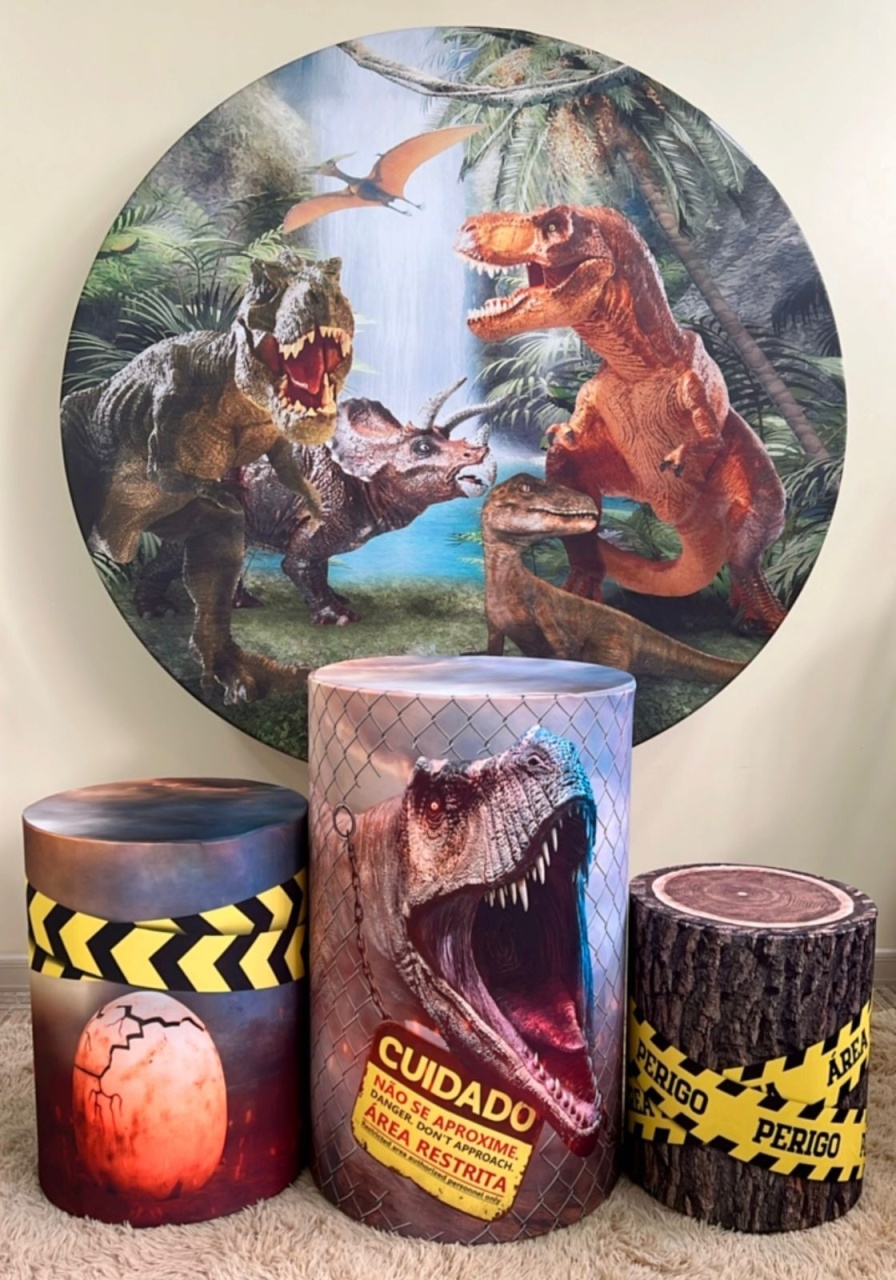 Kit Sublimado Capa Painel Redondo E Capas de Cilindros Jurassic Park - Selminha Lokfest