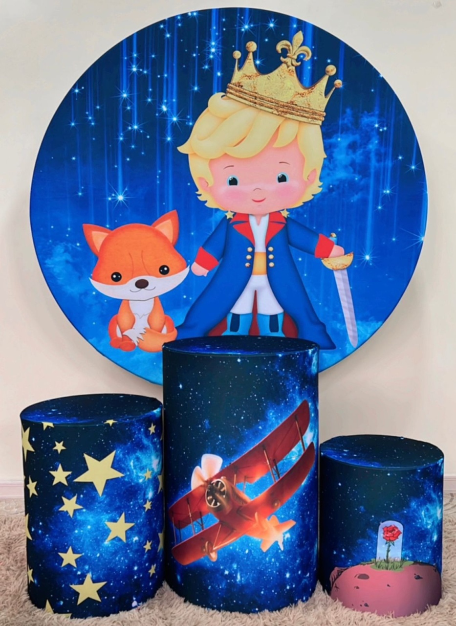 Kit Sublimado Capa Painel Redondo E Capas de Cilindros Pequeno Príncipe Loiro - Selminha Lokfest