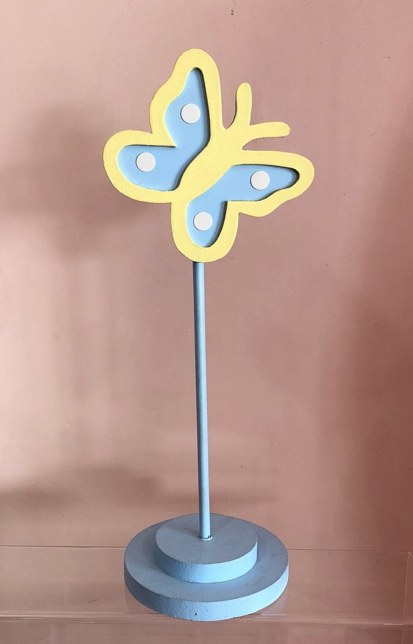 Borboleta de Mesa Azul E Amarelo C/ Pé (39Cm) - Selminha Lokfest