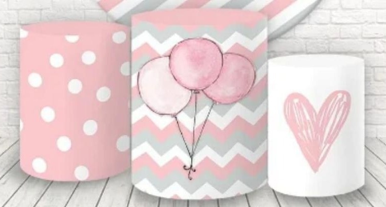 Trio Capas de Cilindros Sublimadas Chá de Bebê Rosa - Selminha Lokfest