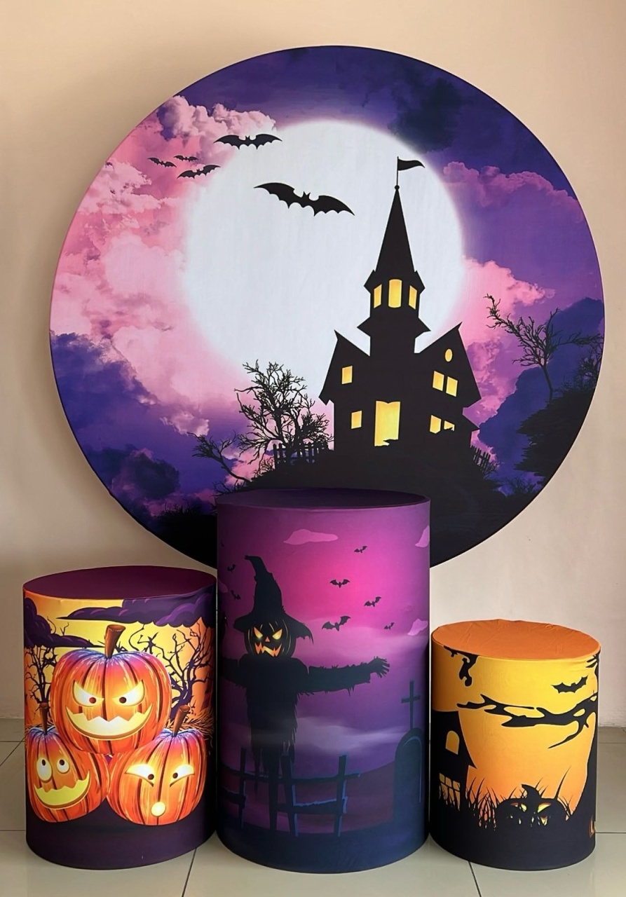 Kit Sublimado Capa Painel Redondo E Capas de Cilindros Halloween - Selminha Lokfest