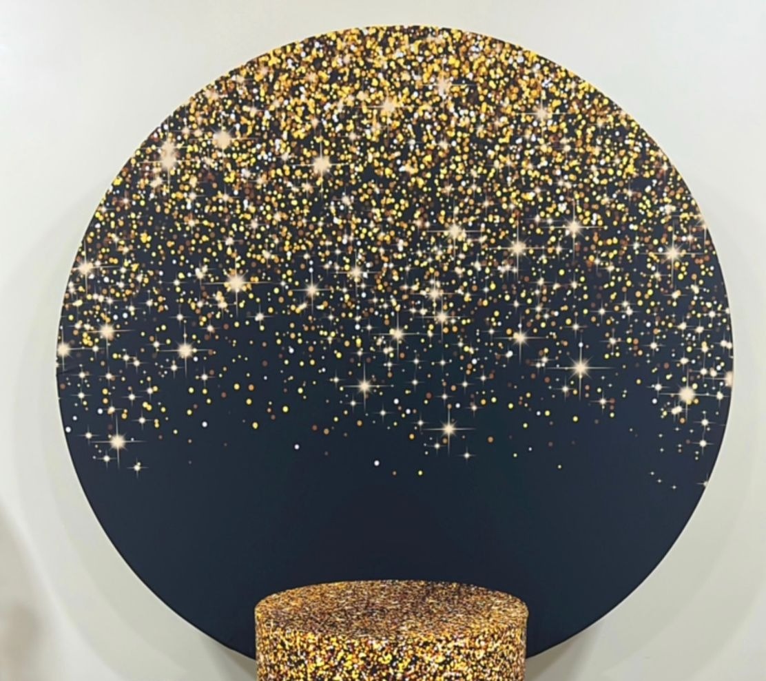 Capa Sublimada Painel Redondo Preto C/ Glitter Dourado (1,50M) - Selminha Lokfest