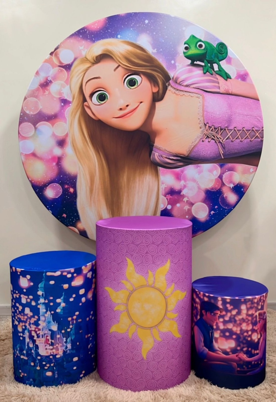 Kit Sublimado Capa Painel Redondo E Capas de Cilindros Enrolados Rapunzel - Selminha Lokfest
