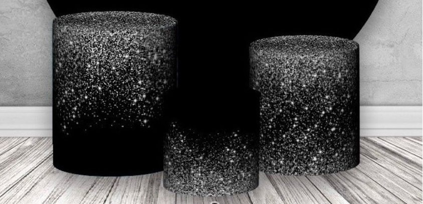 Trio Capas de Cilindros Sublimadas Preto C/ Glitter Prata - Selminha Lokfest