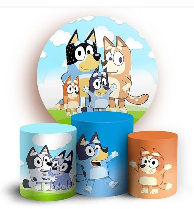 Kit Sublimado Capa Painel Redondo E Capas de Cilindros Bluey - Selminha Lokfest