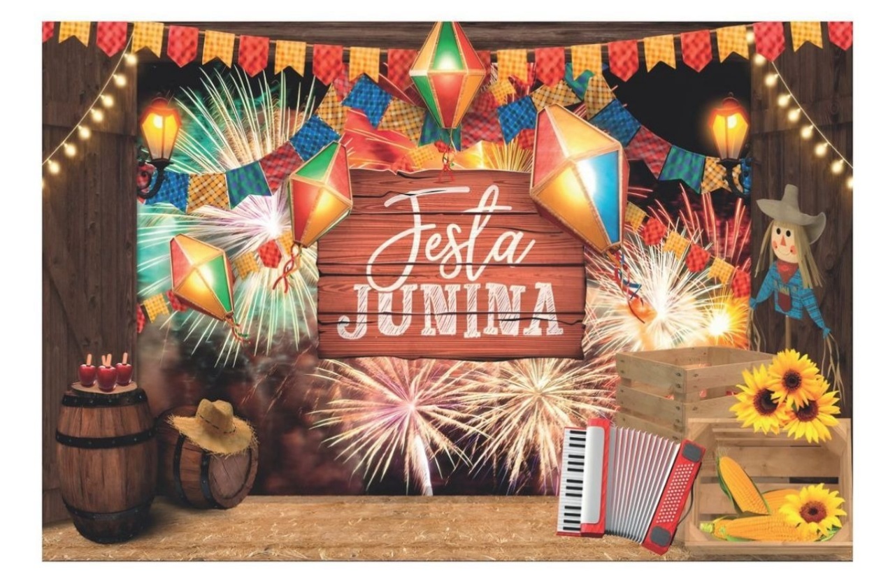 Painel Sublimado Retangular Festa Junina  (Tam 3,00X2,00) - Selminha Lokfest
