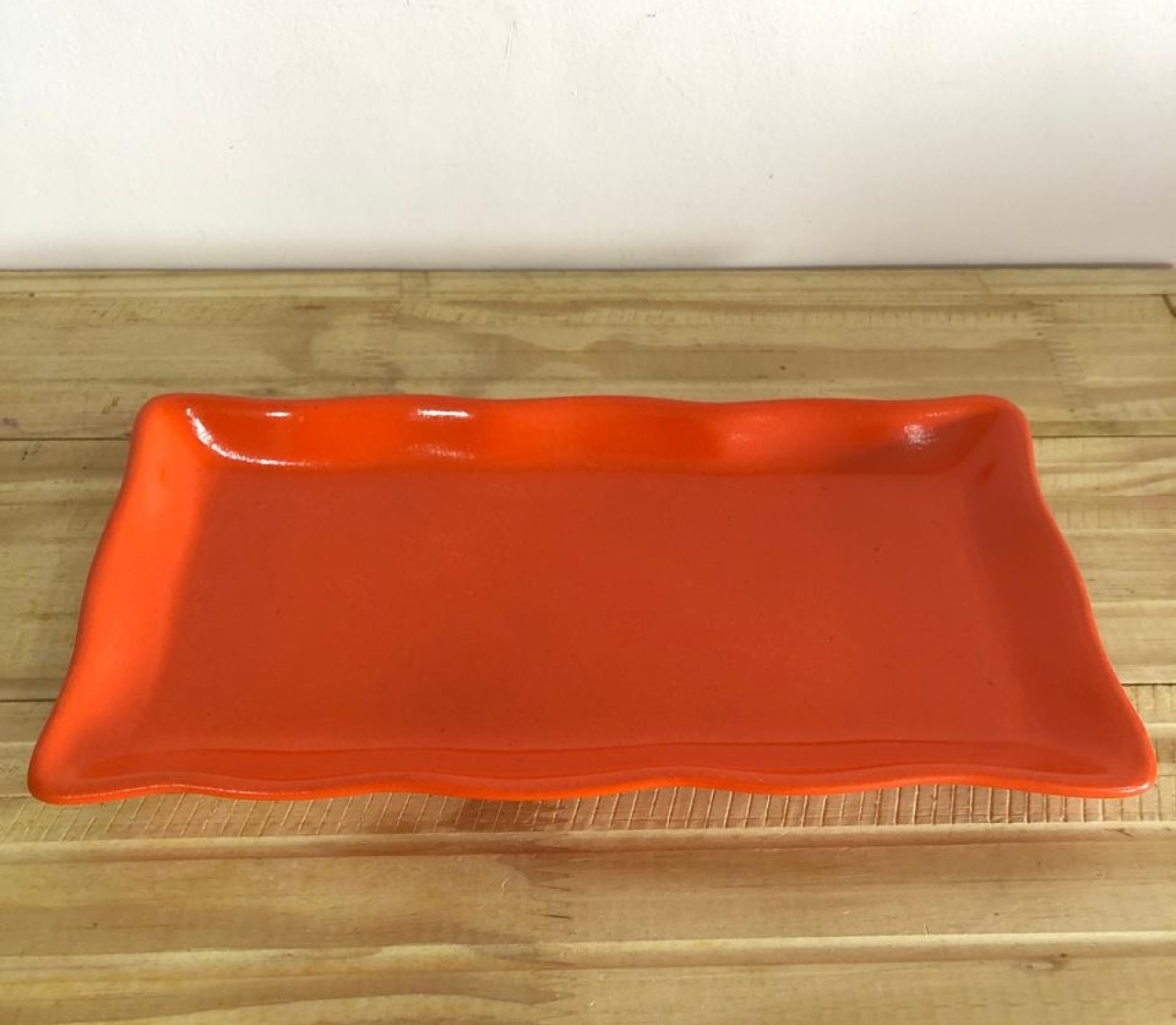 Bandeja Retangular Rendada de Cerâmica Laranja (30Cm) - Selminha Lokfest