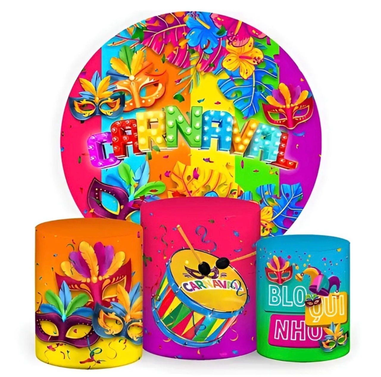 Kit Sublimado Capa Painel Redondo E Capas de Cilindros Carnaval Colorido  - Selminha Lokfest