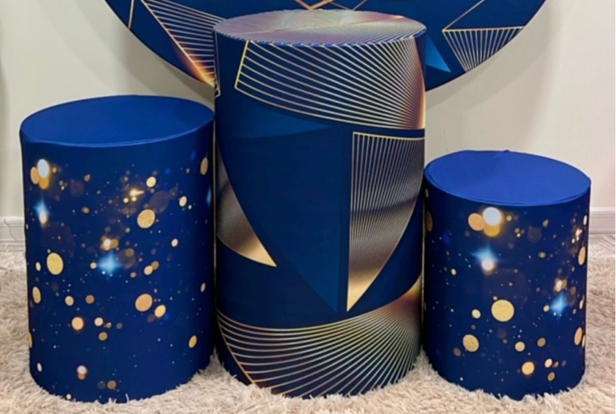 Trio Capas de Cilindros Sublimadas Geométrico Azul Marinho C/ Dourado - Selminha Lokfest