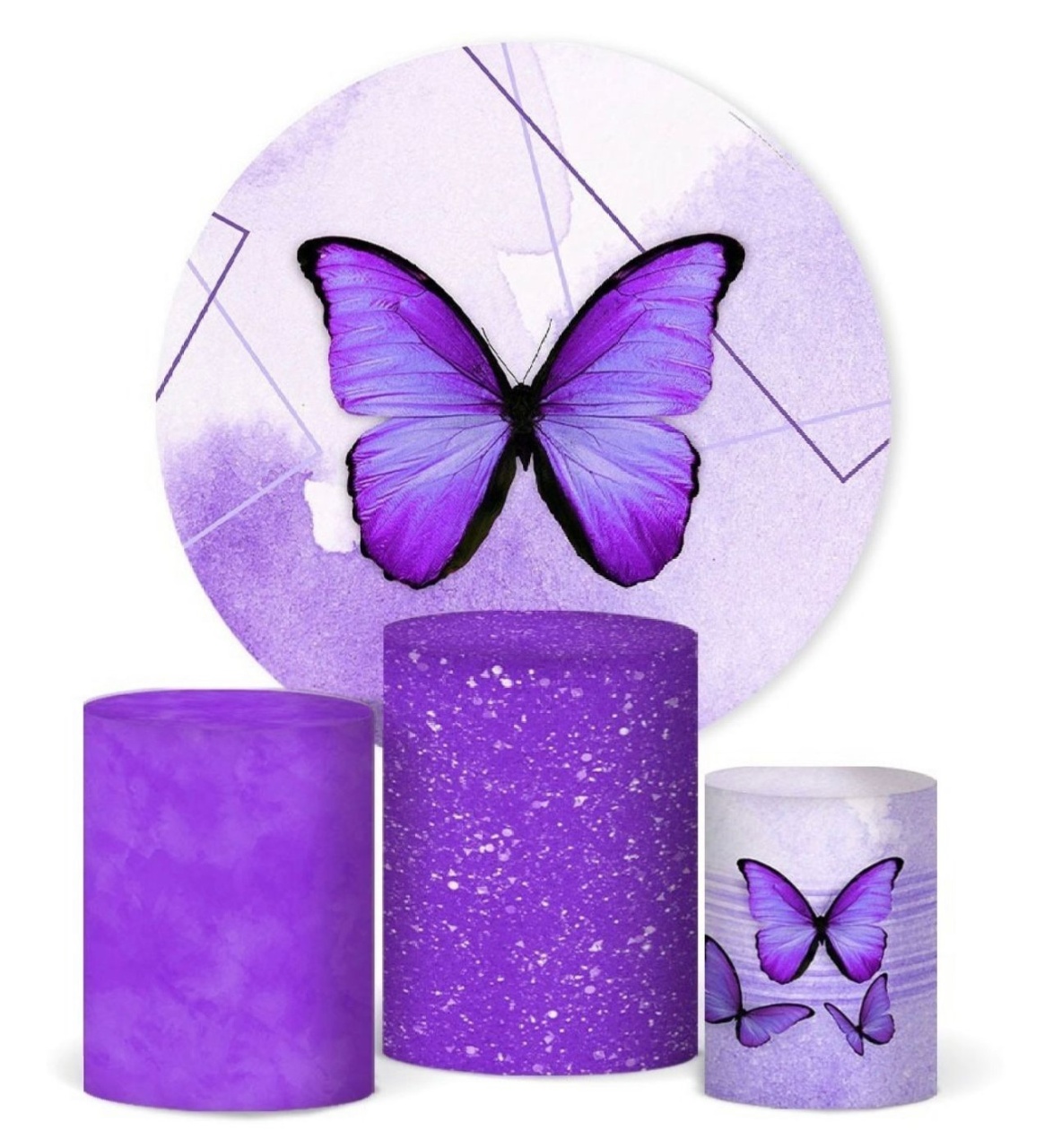 Kit Sublimado Capa Painel Redondo E Capas de Cilindros Borboleta Lilás - Selminha Lokfest