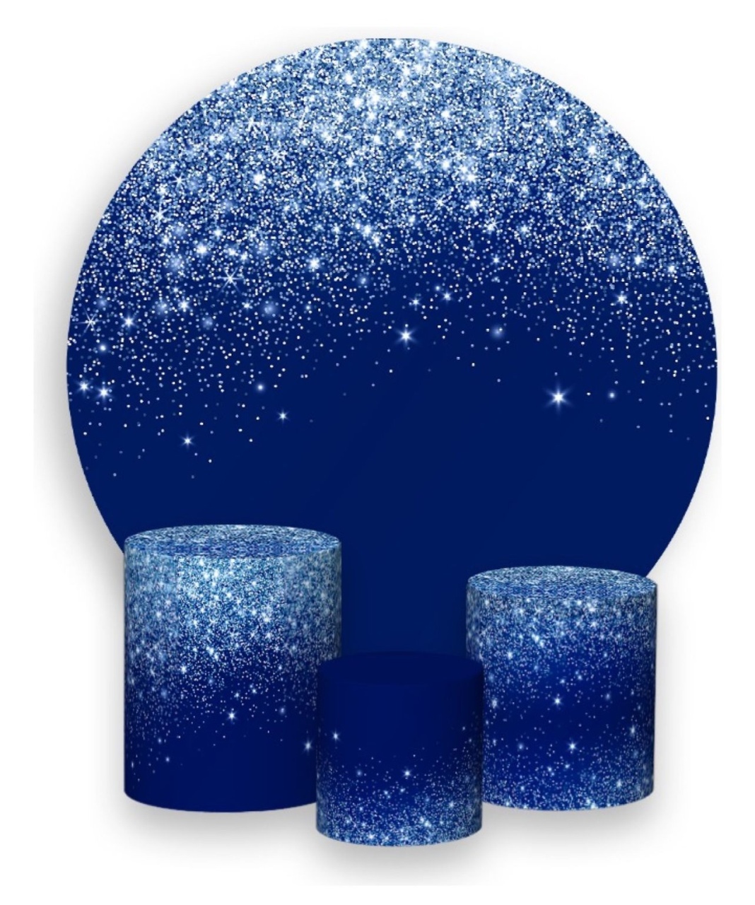 Kit Sublimado Capa Painel Redondo E Capas de Cilindros Azul C/ Glitter - Selminha Lokfest