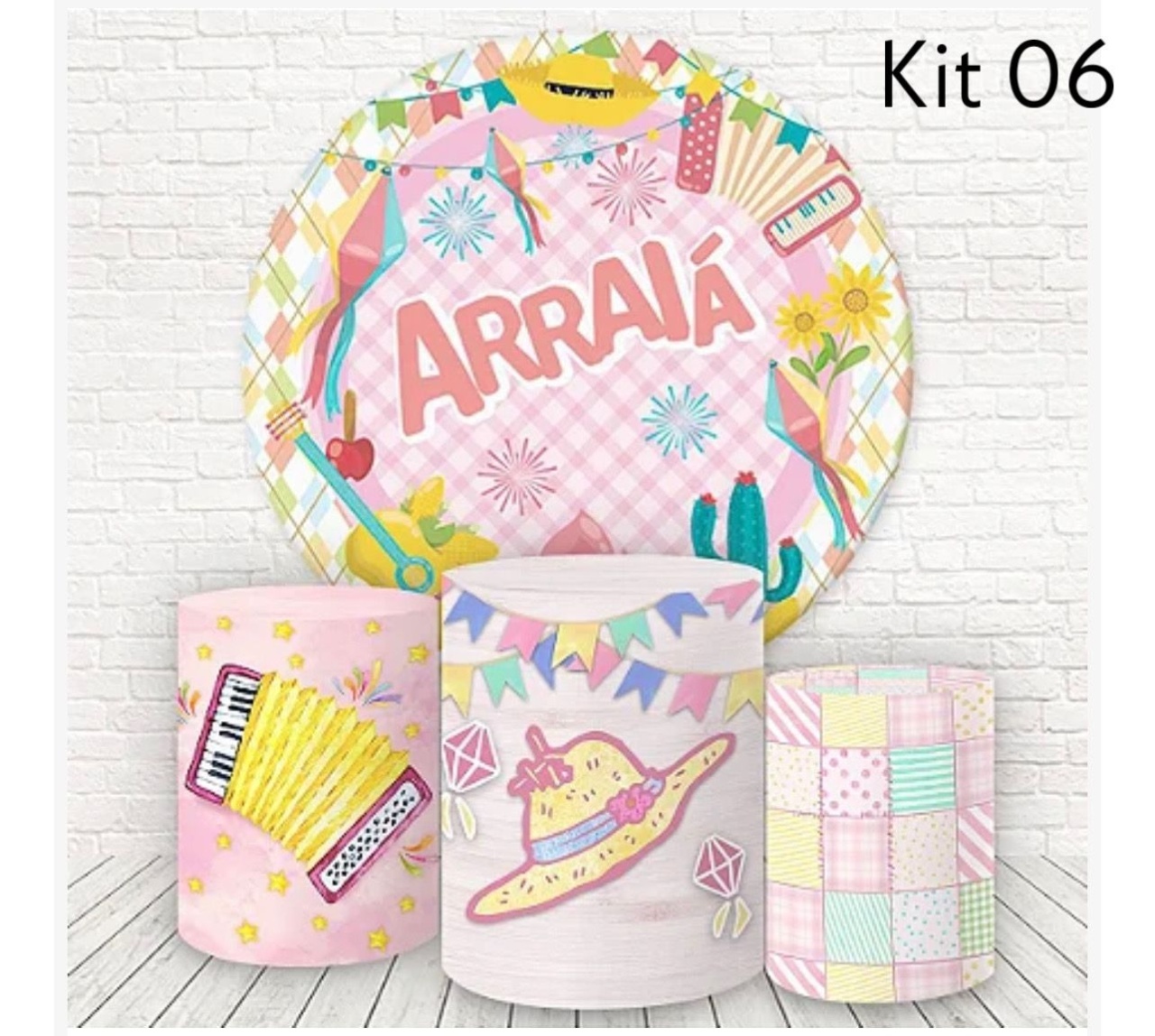 Kit Sublimado Capa Painel Redondo E Capas de Cilindros Festa Junina Rosa Kit 01 - Selminha Lokfest