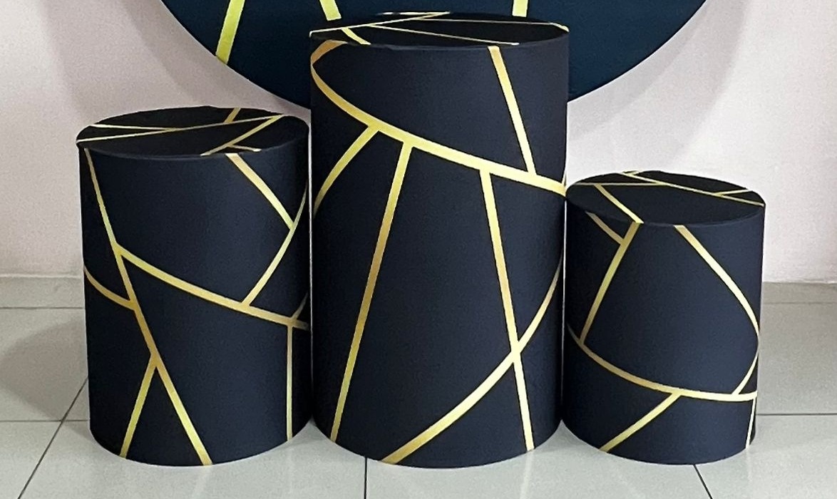 Trio Capas de Cilindros Sublimadas Geométrico Preto C/ Dourado - Selminha Lokfest