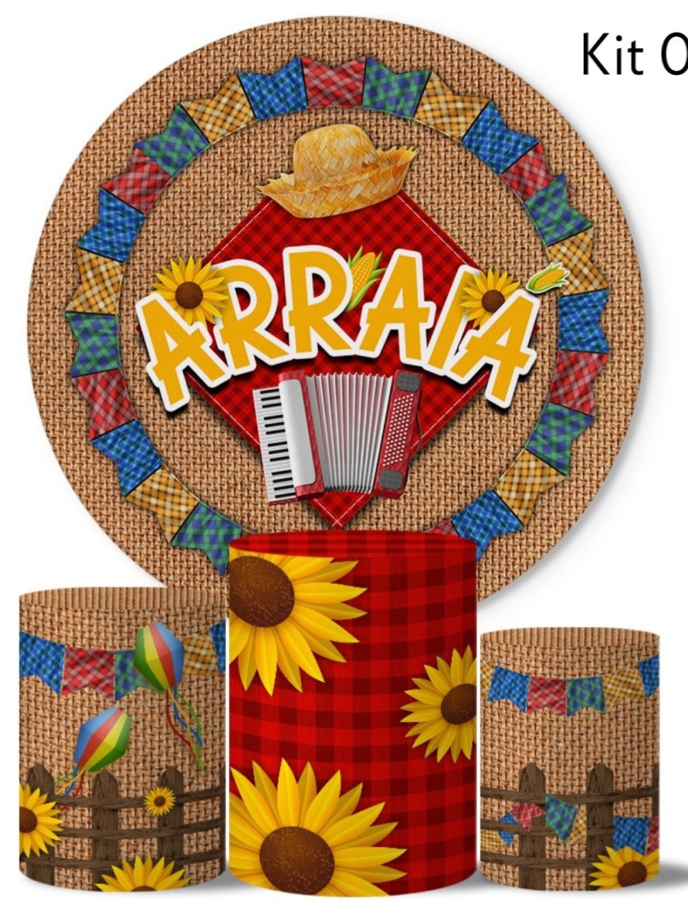 Kit Sublimado Capa Painel Redondo E Capas de Cilindros Festa Junina Kit 05 - Selminha Lokfest