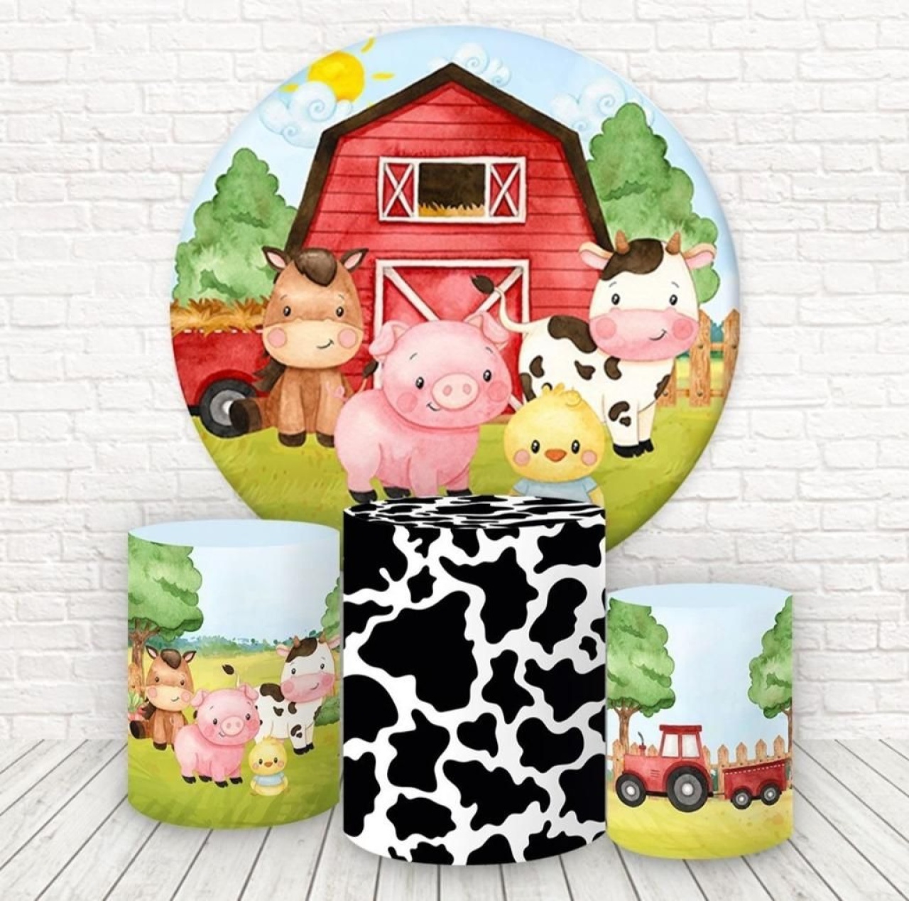Kit Sublimado Capa Painel Redondo E Capas de Cilindros Fazendinha Menino - Selminha Lokfest