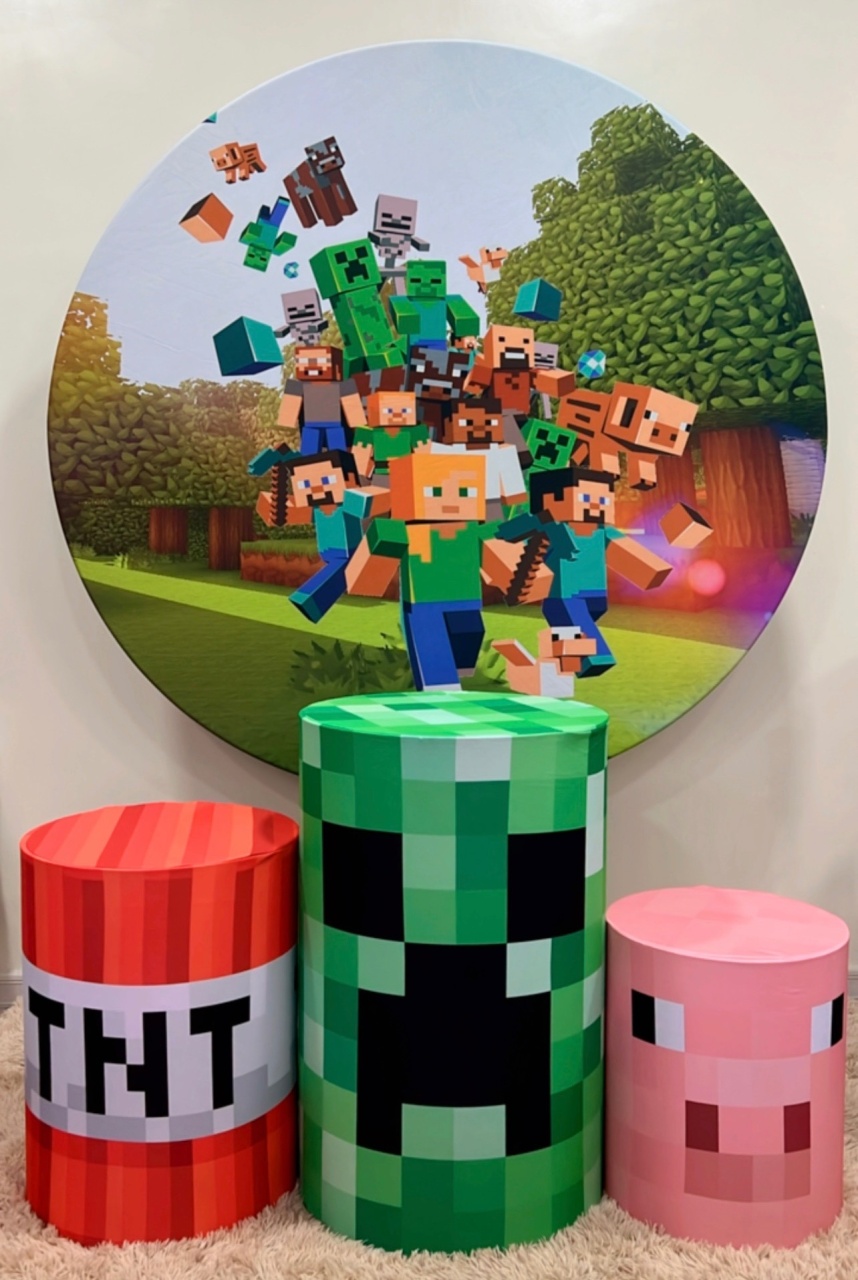 Kit Sublimado Capa Painel Redondo E Capas de Cilindros Minecraft - Selminha Lokfest