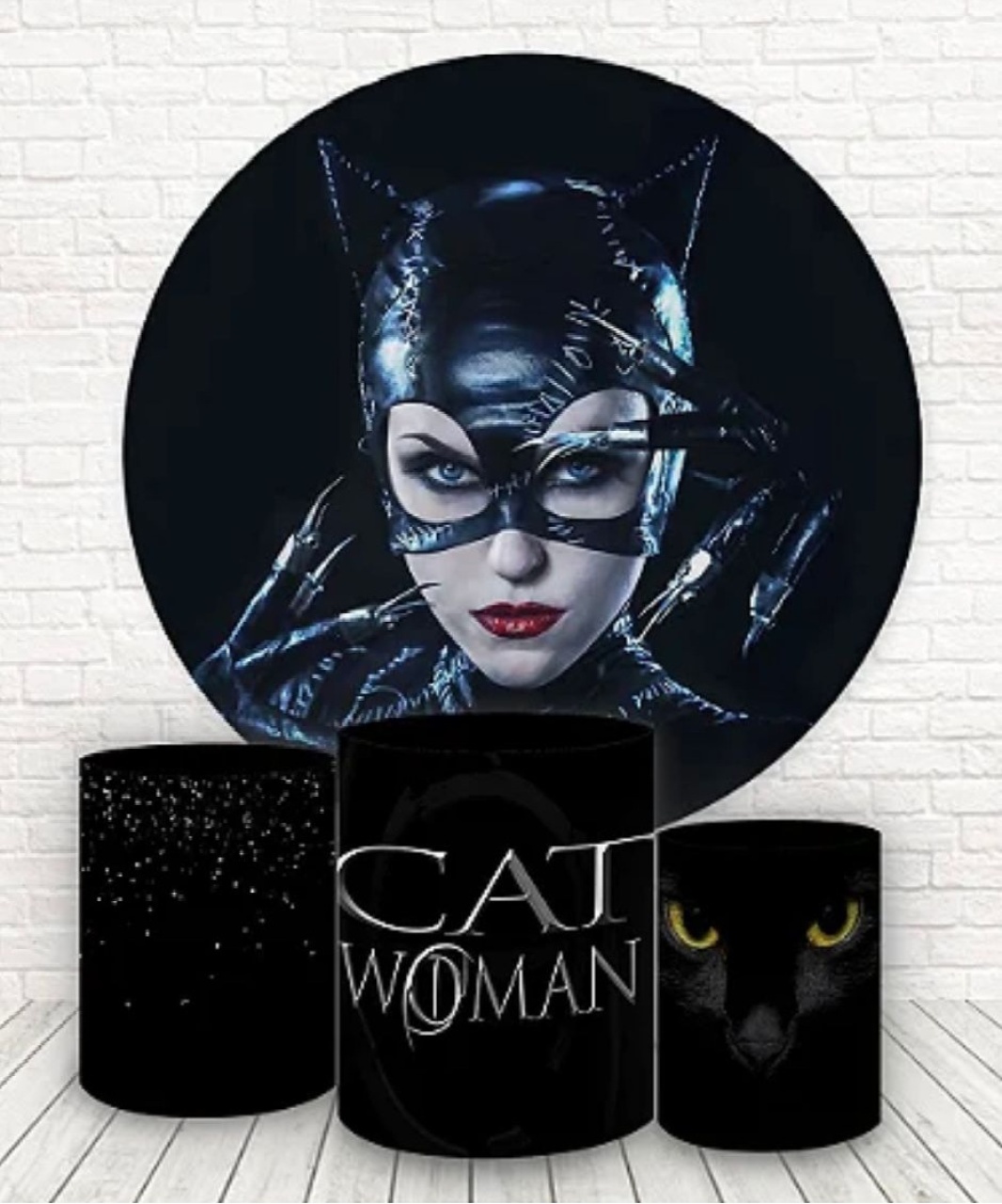 Kit Sublimado Capa Painel Redondo E Capas de Cilindros Mulher Gato - Selminha Lokfest