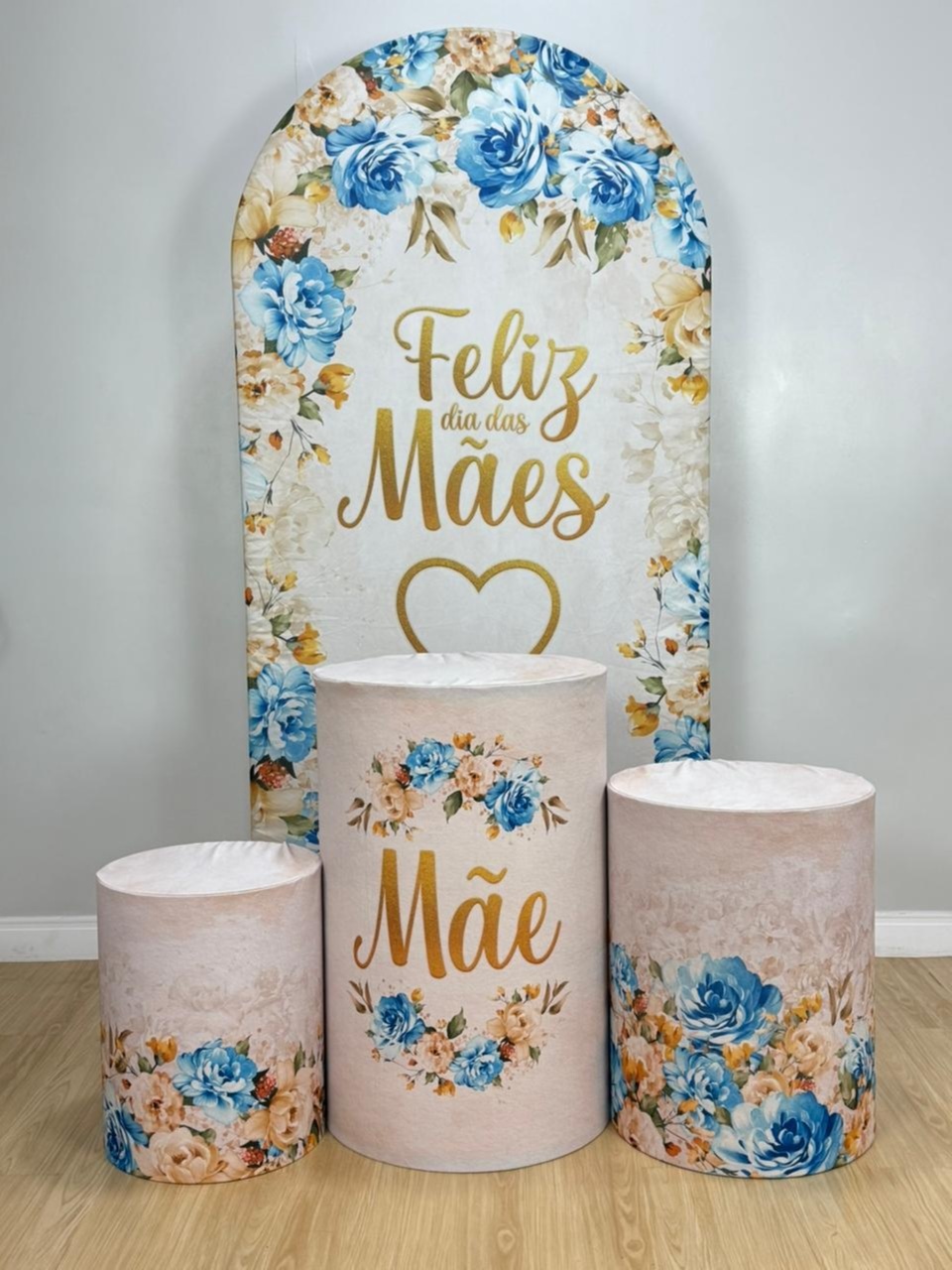 Kit Sublimado Capa Painel Romano E Capas de Cilindros Dia das Mães Bege C/ Azul - Selminha Lokfest