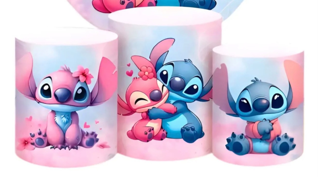 Trio Capas de Cilindros Sublimadas Angel E Stitch - Selminha Lokfest
