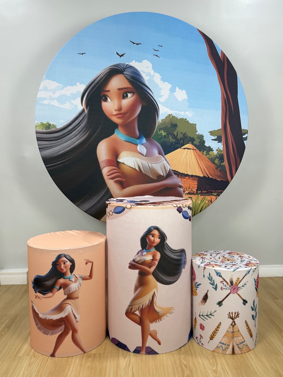 Kit Sublimado Capa Painel Redondo E Capas de Cilindros Pocahontas - Selminha Lokfest