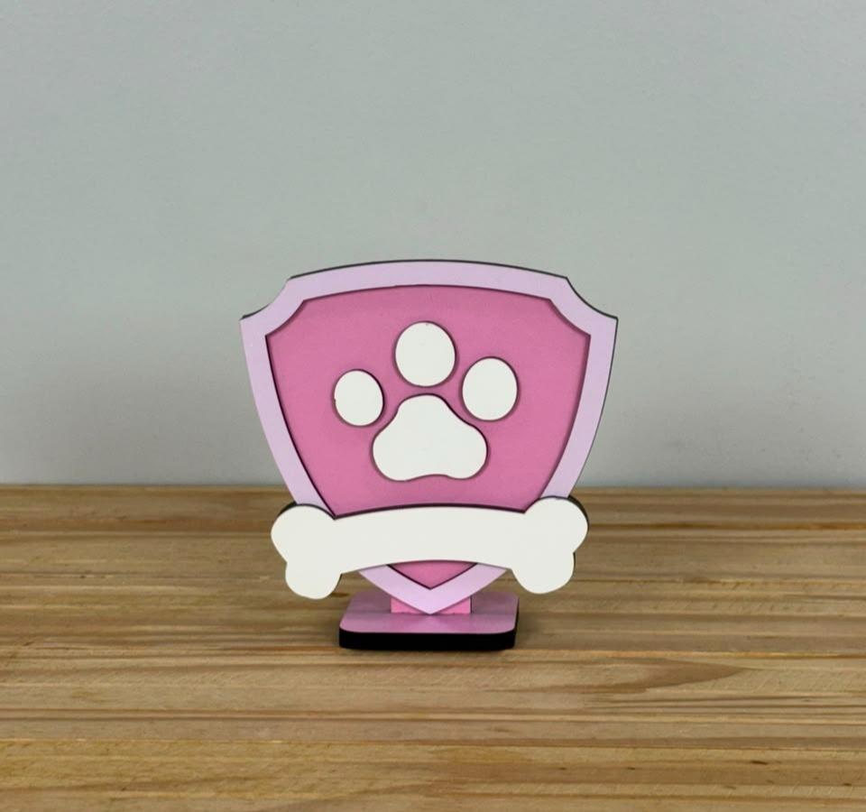 Display de Mesa Mdf Símbolo Patrulha Canina Rosa - Selminha Lokfest