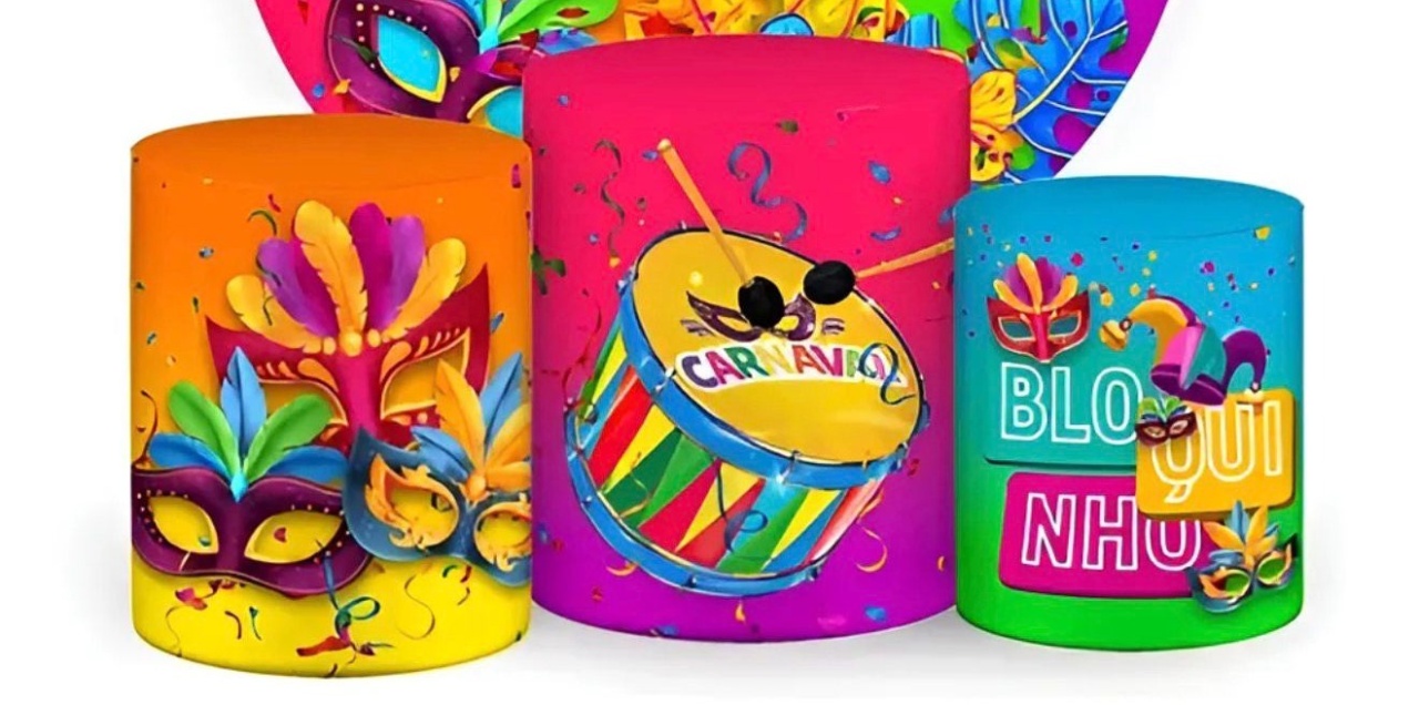 Trio Capas de Cilindros Sublimadas Carnaval Colorido - Selminha Lokfest
