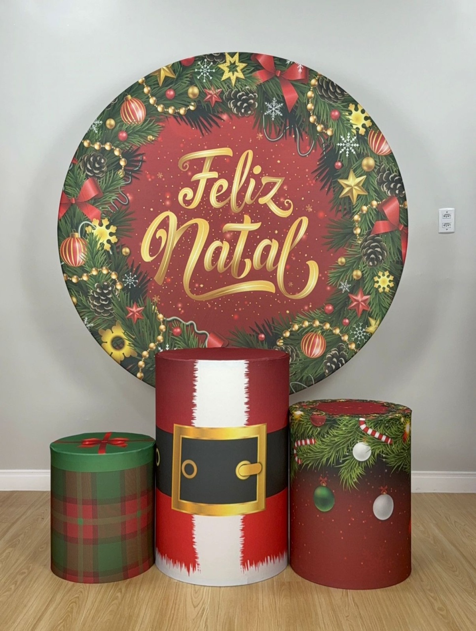 Kit Sublimado Capa Painel Redondo E Capas de Cilindros Natal 01 - Selminha Lokfest