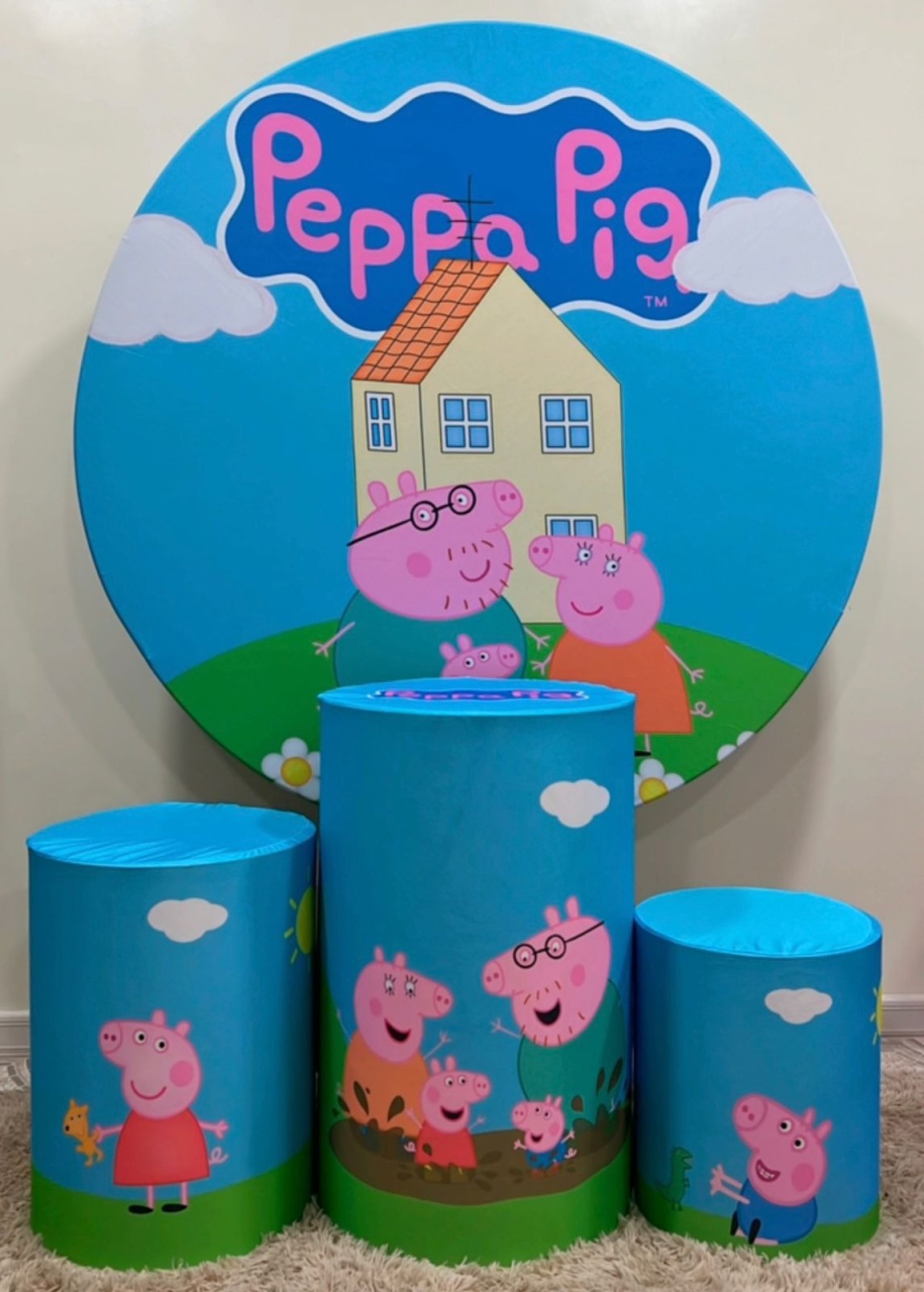 Kit Sublimado Capa Painel Redondo E Capas de Cilindros Peppa Pig - Selminha Lokfest