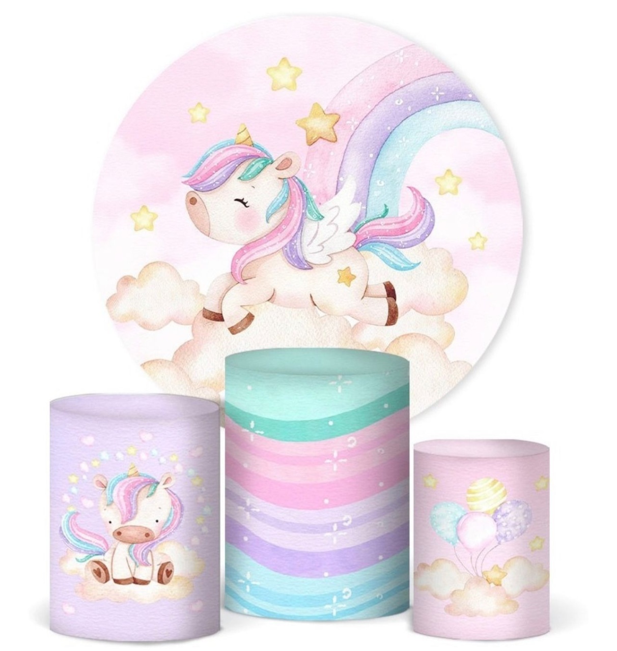 Kit Sublimado Capa Painel Redondo E Capas de Cilindros Unicórnio Cute - Selminha Lokfest